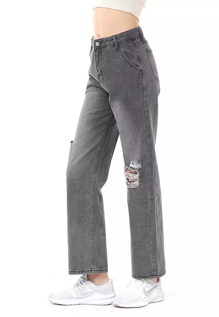 Stella Celana Panjang Ripped Jeans Wanita Stylish Material Denim ORIGINAL - Dark Gray