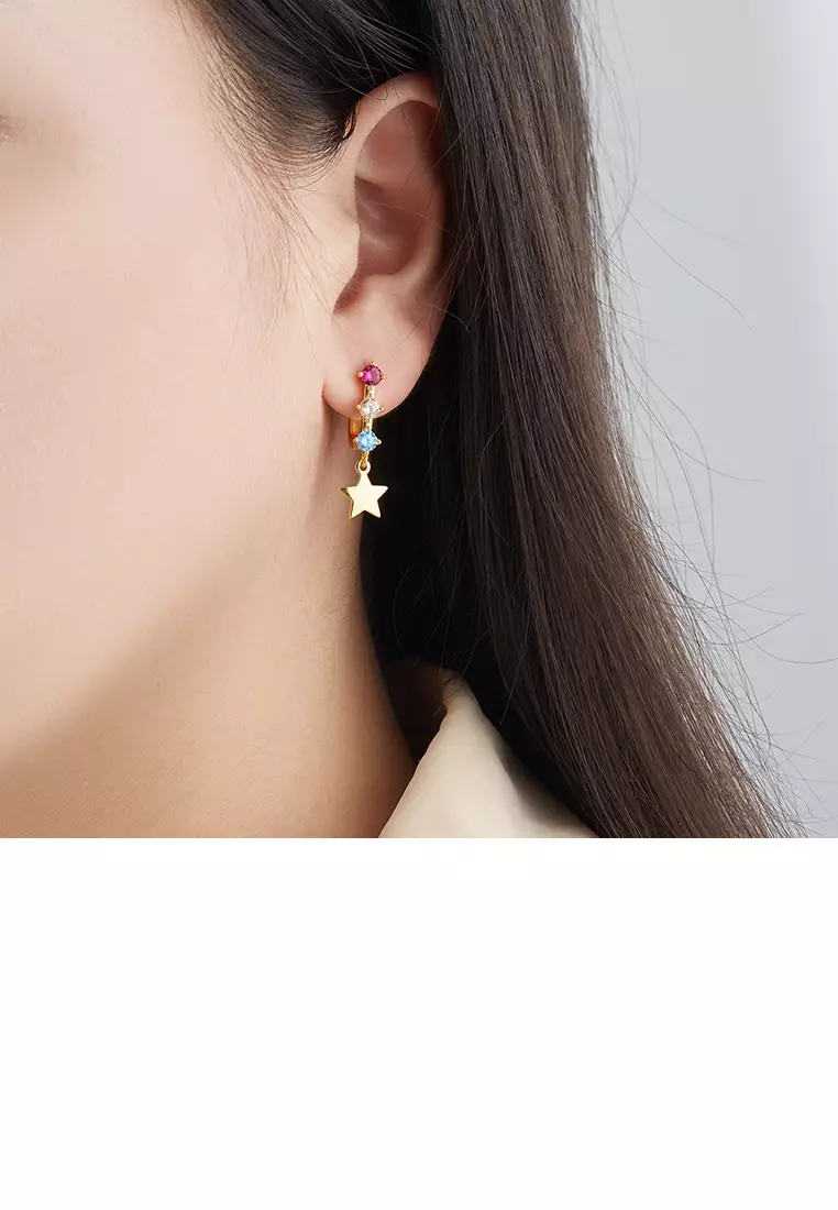 Buy Glamorousky Fashion Simple Plated Gold Moon Star Earrings with Cubic Zirconia 2024 Online