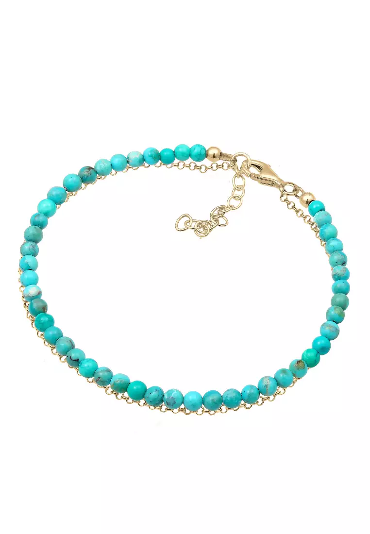 Gelang Perhiasan Perak 925 Wanita Layer Howlite Gemstone Beads Boho Gold Plated