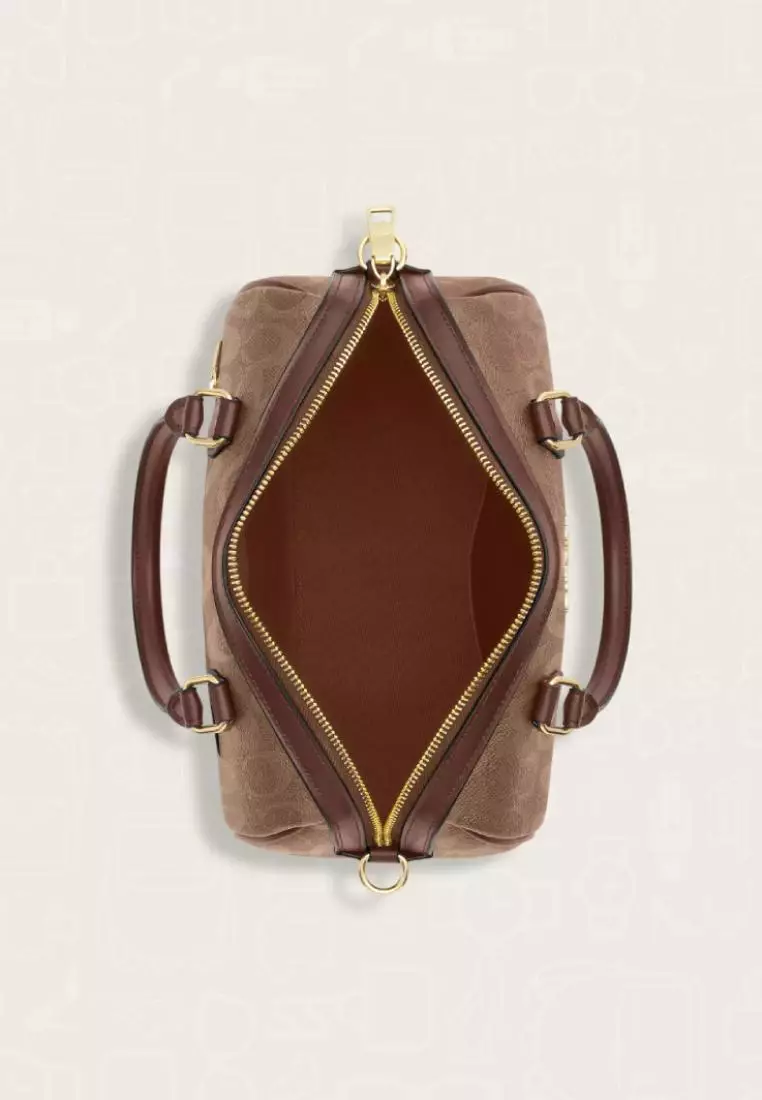 Coach Rowan Satchel Bag In Signature Canvas Tan Brown