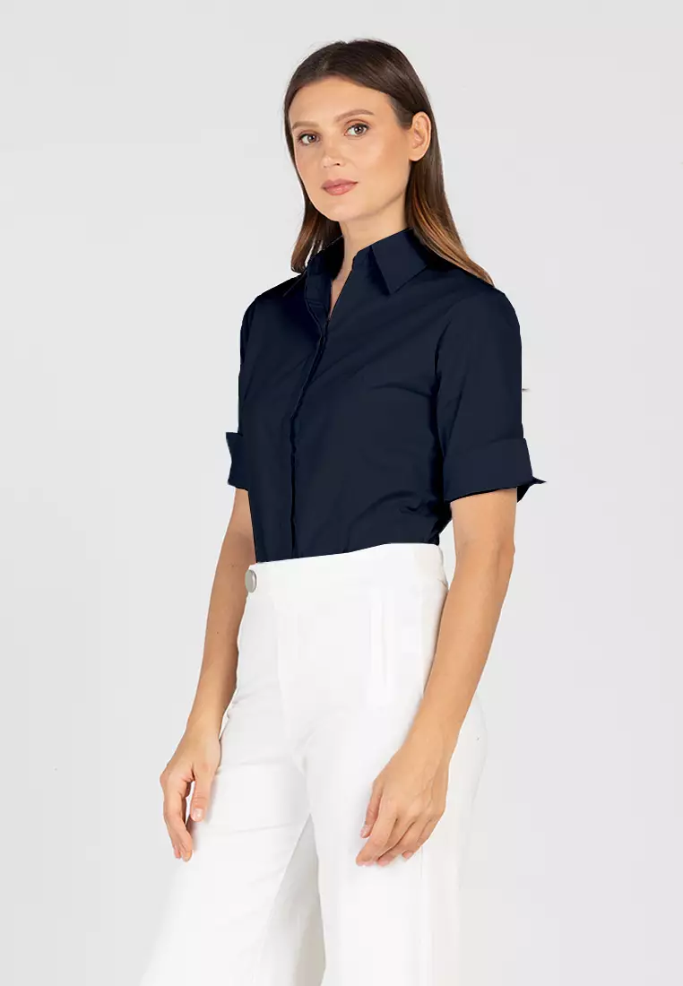 Diana 3/4 Sleeve Plain Button Down Office Blouse