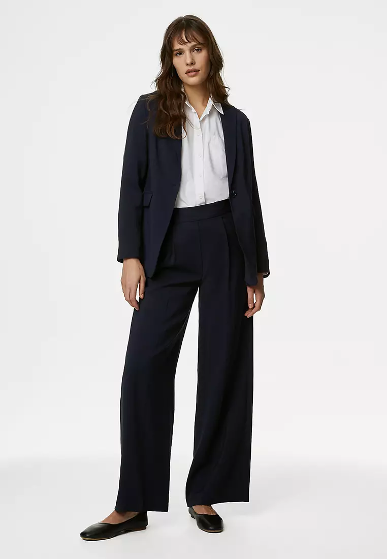 Pleat Front Wide Leg Trousers