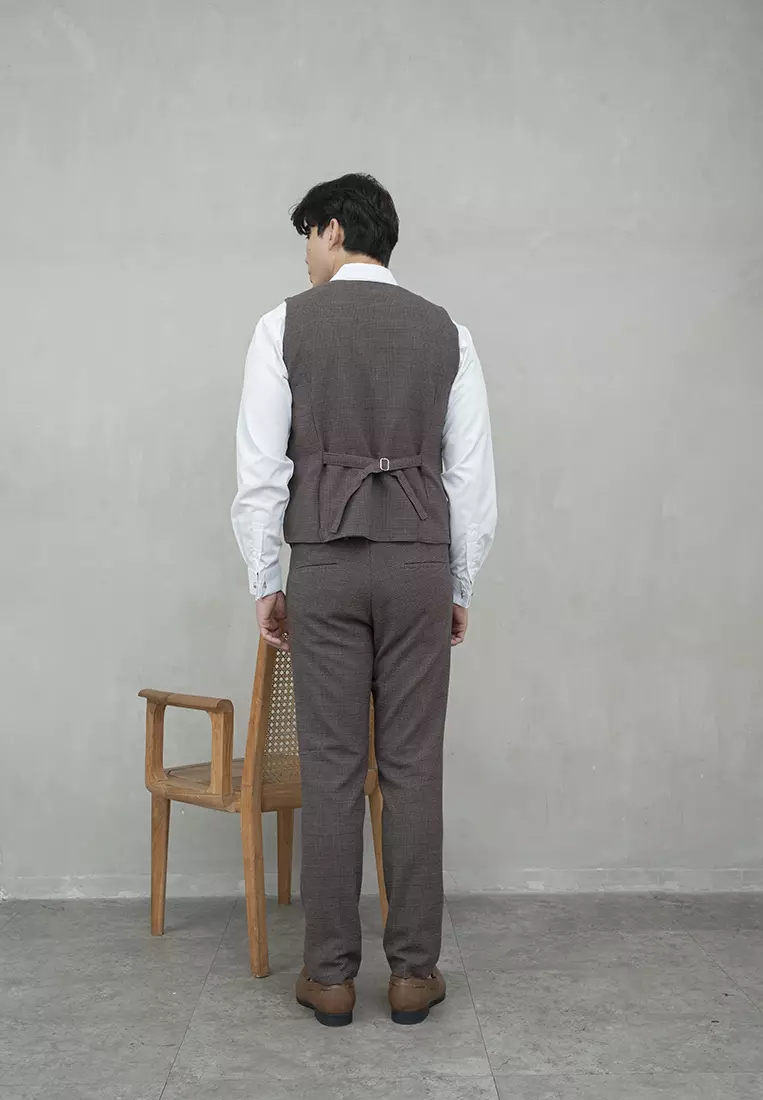Houseofcuff Vest / Rompi Formal Biru Kotak Coklat Waistcoat Wedding Tuxedo