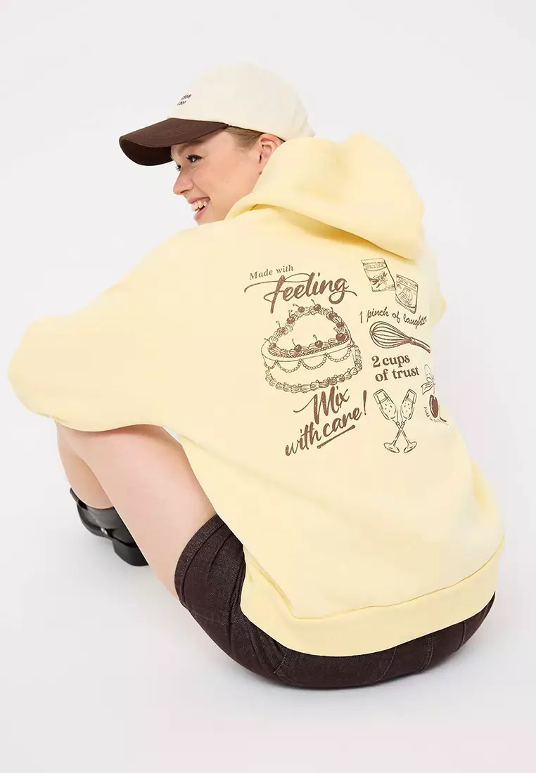 Printed Oversized Thick Inside Polar Fleece Sweatshirt
