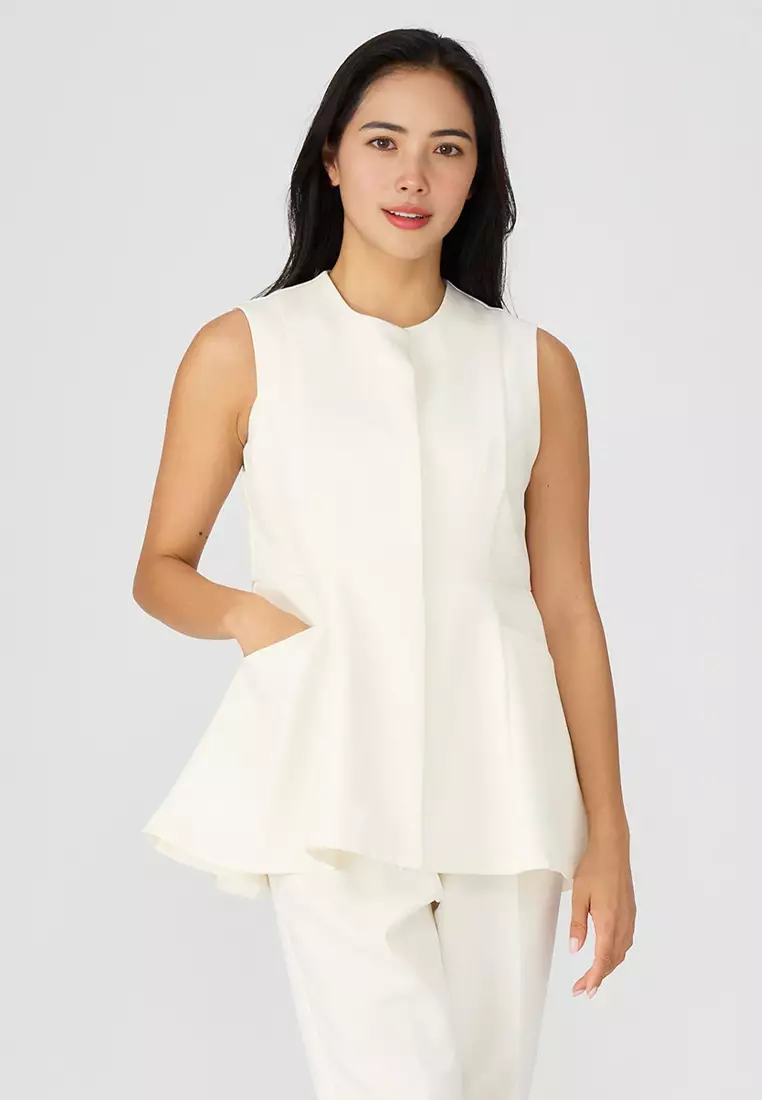 Buy comcoca 【Set up】Peplum Sleeveless Jacket Vest Office