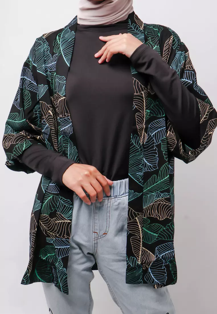 NTA92 KMNKimono Unisex Daun Hitam
