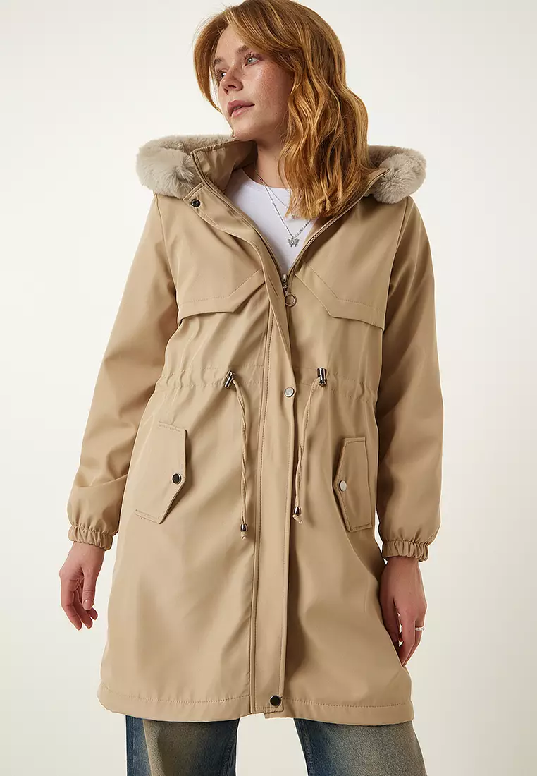 Jual Happiness Istanbul Faux Fur Longline Hooded Jacket Original