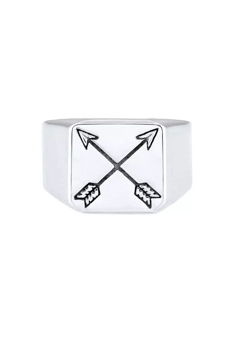 Men's Silver Oxidised Arrow Signet Ring