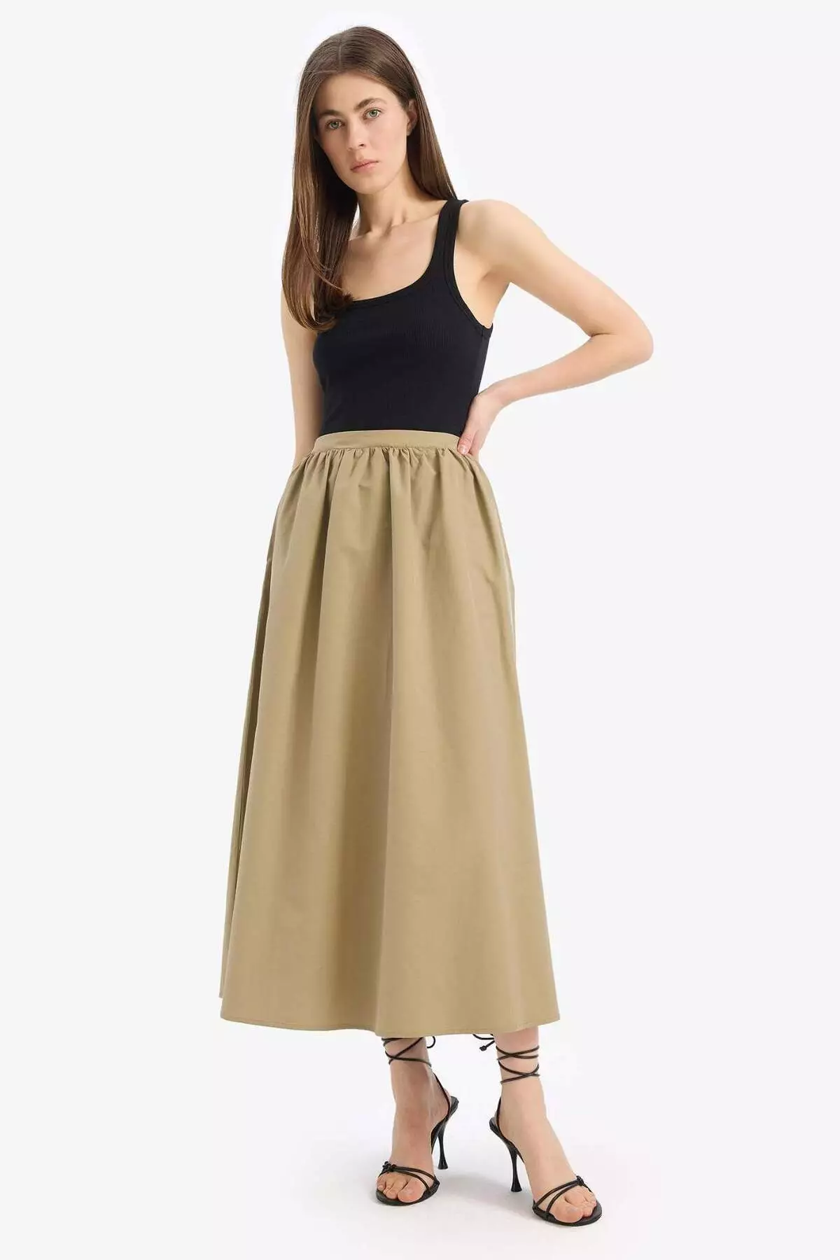 A-Line Regular Waist Half Lining Poplin Midi Skirt E8700Ax25Sp