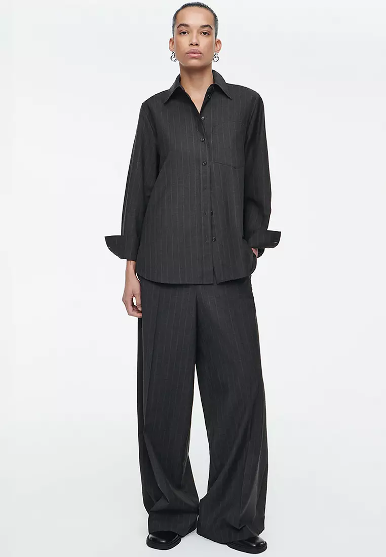 Regular Pinstriped Wool Wide-Leg Trousers