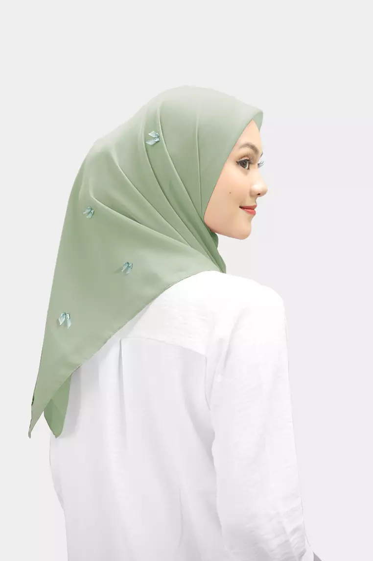 Ribbon Square Hijab | Hijab Segiempat | Kerudung Pita - Green