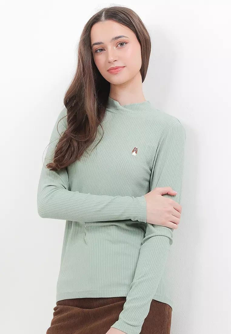 Brunella Mock Neck Ribbed Top