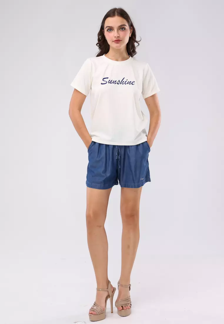 Special Ribbing Plain Knits Short Sleeves Blouse