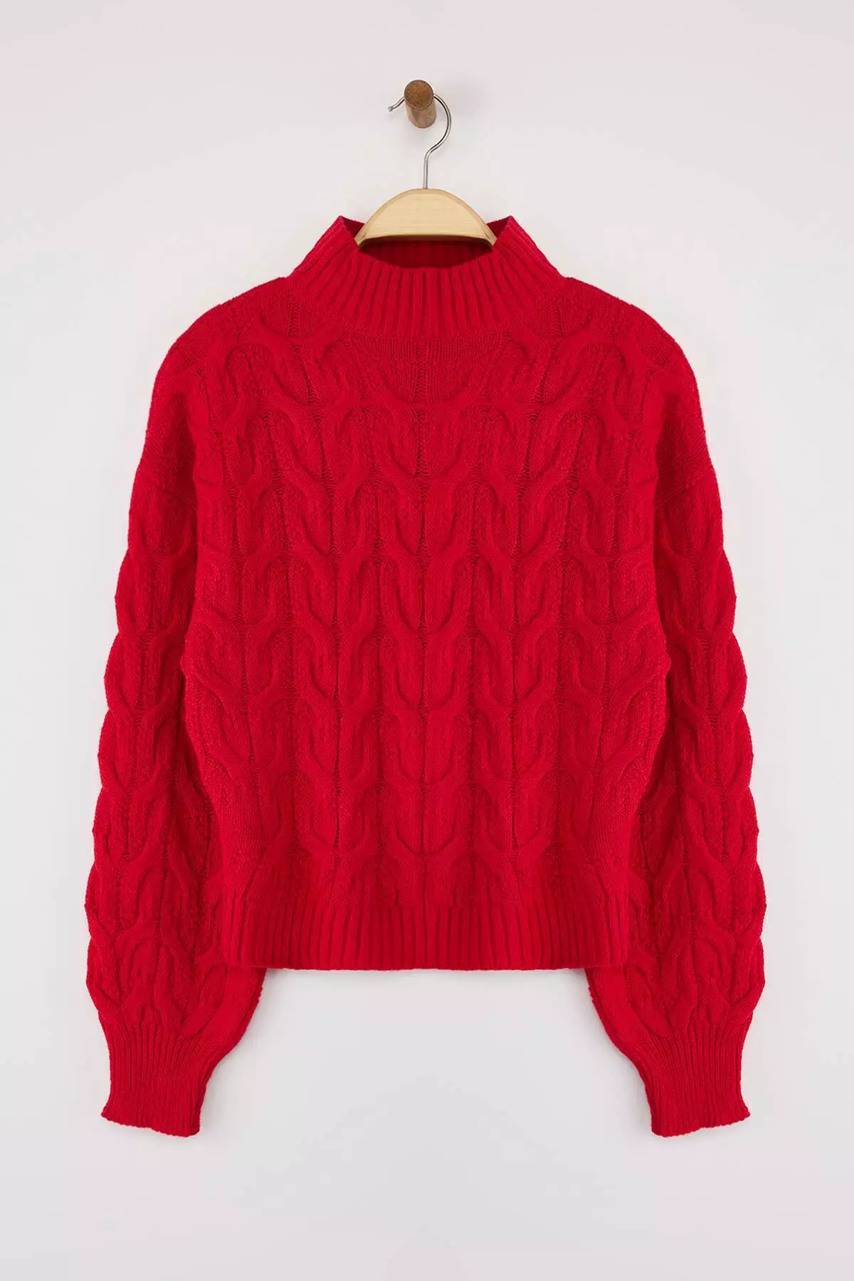 Red Crop Stand Collar Knitwear Sweater