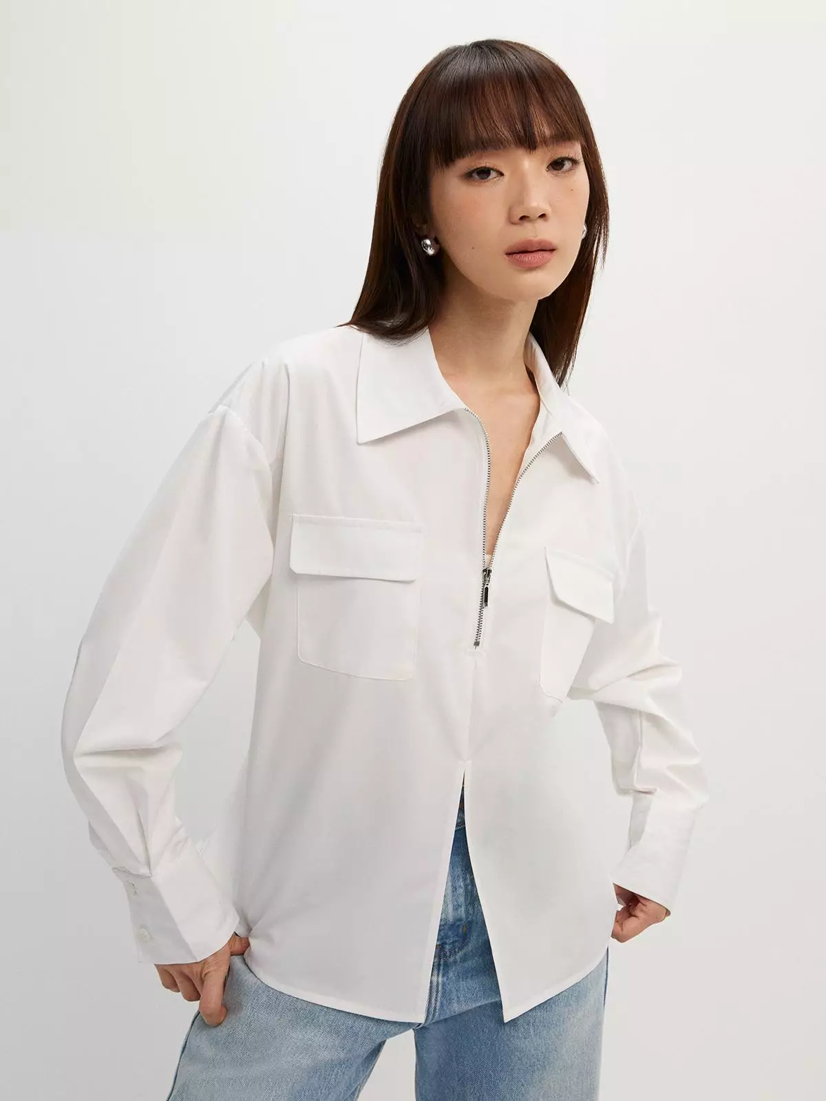 Bow-Tie Back Zipper Blouse - White