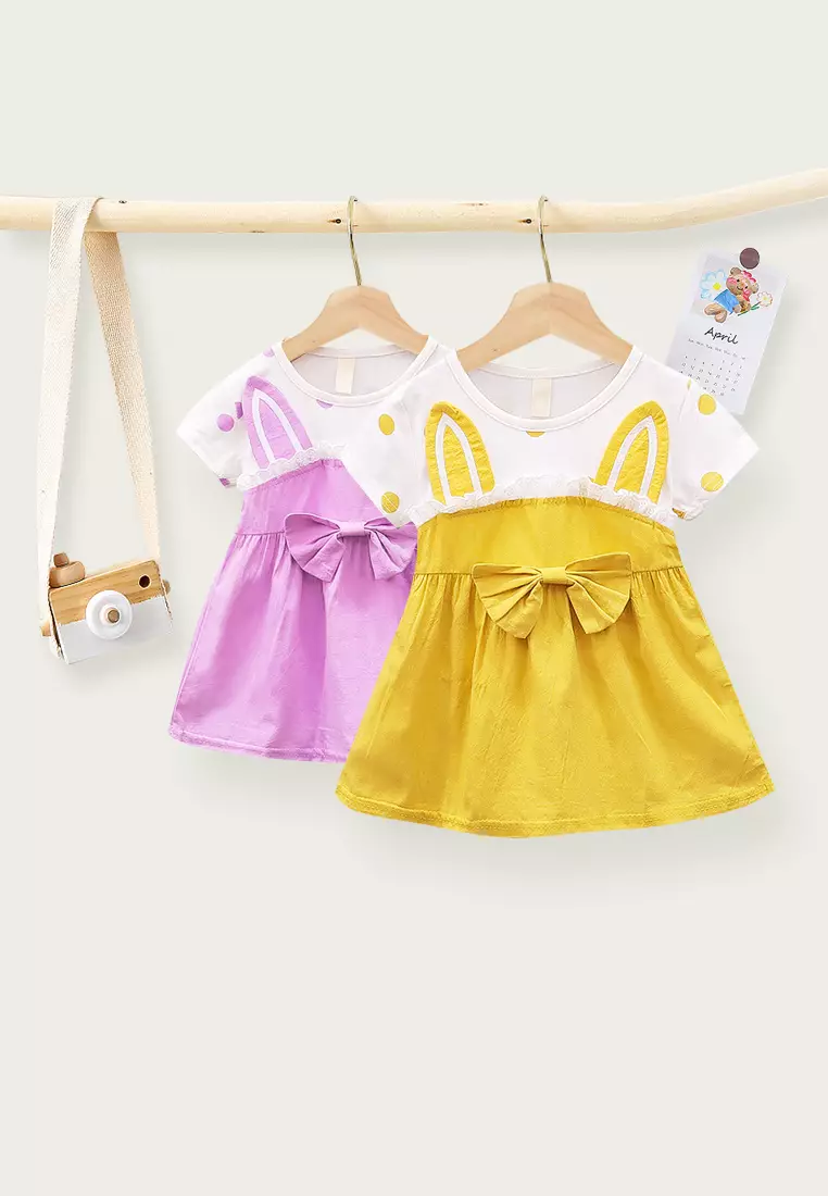 Dress Bayi Anak Perempuan Lengan Pendek Polka Rabbit Korean Style Import 4340 Venrz Pink
