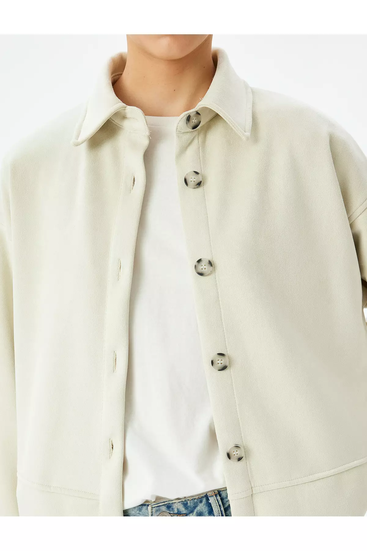 鈕扣長袖仿麂皮恤衫外套