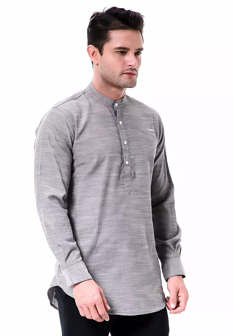 Leopold Atasan Pria Kemeja Polos Setengah Kancing Long Sleeve Simple Design Material Cotton ORIGINAL - Soft Gray