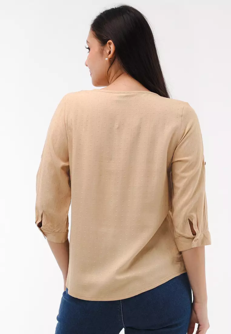 Textured Woven Short Sleeves Blouse