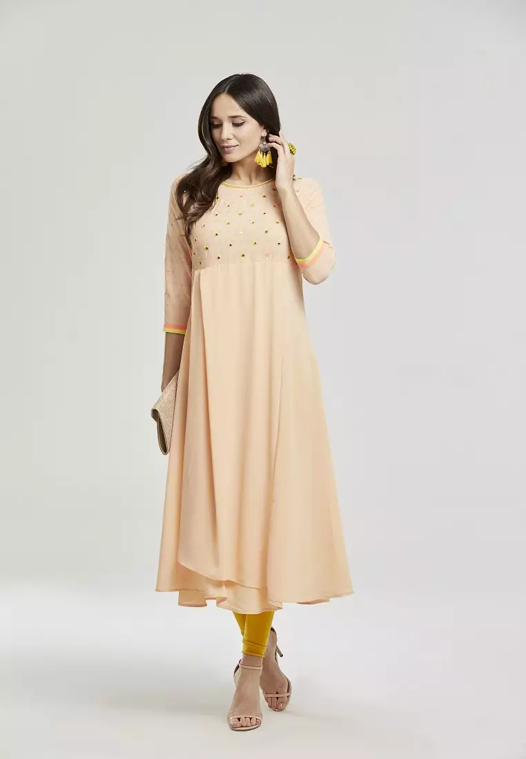 Le Reve A Line Pattern Peach Dress