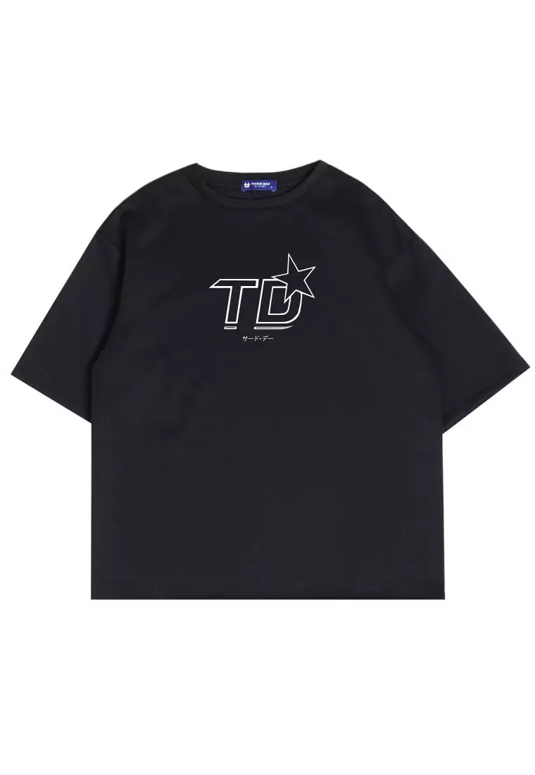 MTU10 Kaos Oversized Estetik Logo TD Bintang Star hitam