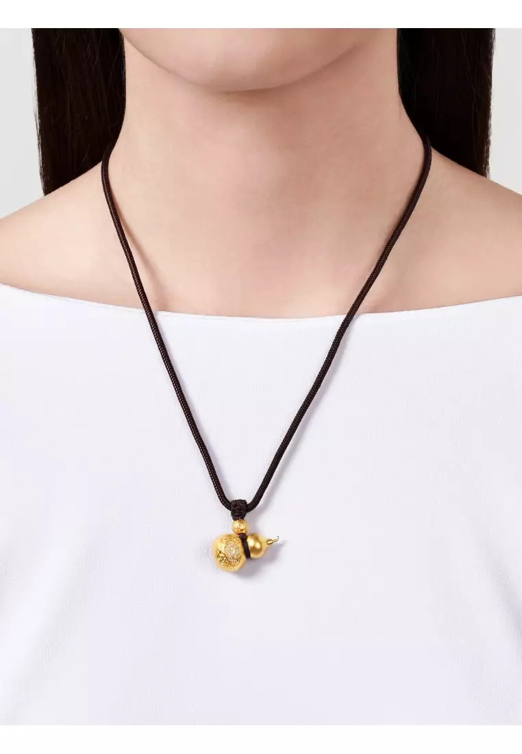 999.9 24K Pure Gold Cultural Blessings Diamond Gourd Necklace for Women 94547Z