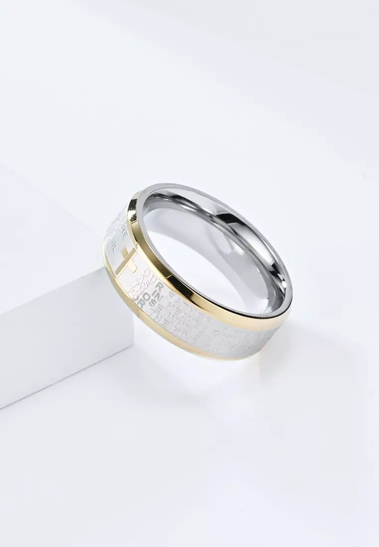 Titanium Steel Bible Verses Cross Ring JW QF-JZ848