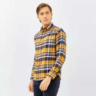 PAULMAY Kemeja Flanel Pria Lengan Panjang Kuning 6716