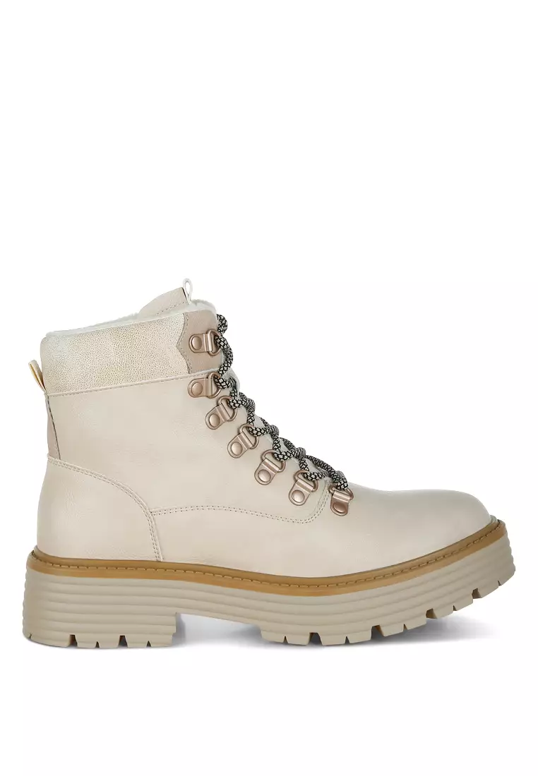 Discount on London Rag  shoes - SKU: Lace-Up Chunky Warm Ankle Boots in Beige