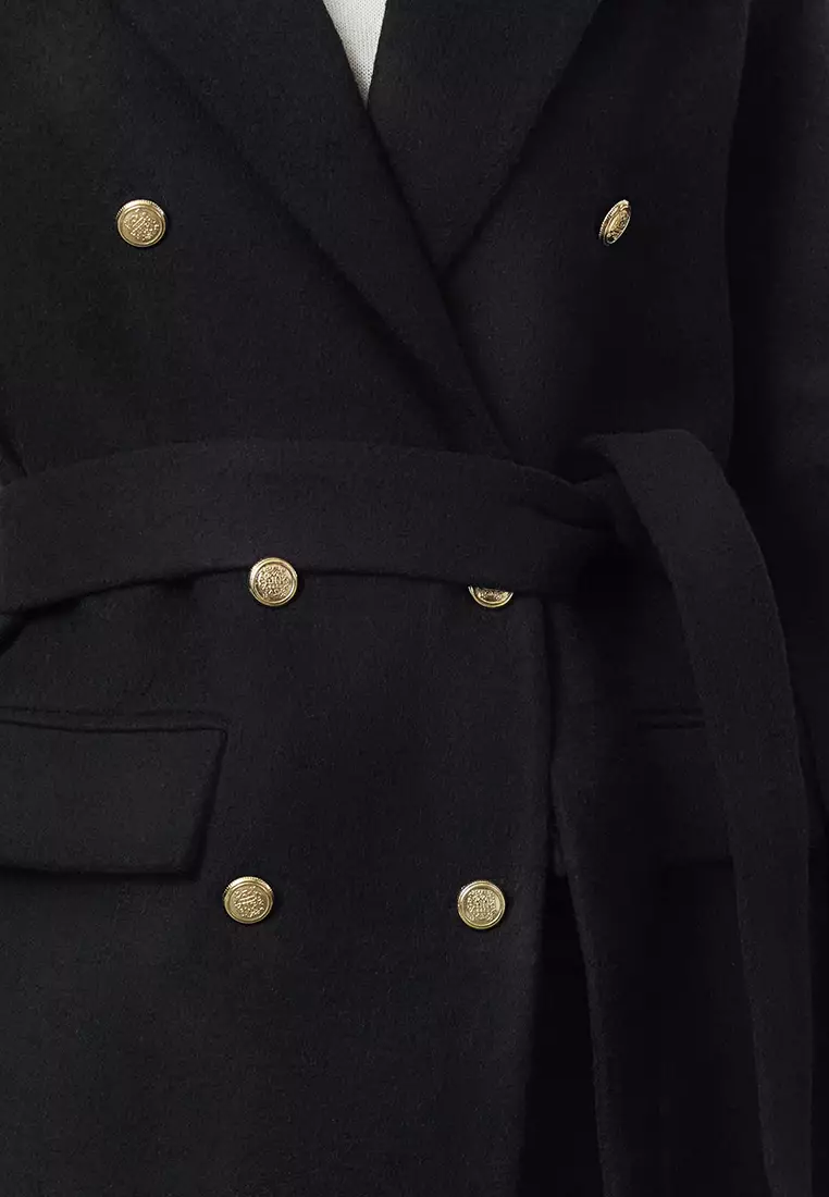 Black Fitted Belted Coat Twoaw24Kb00022