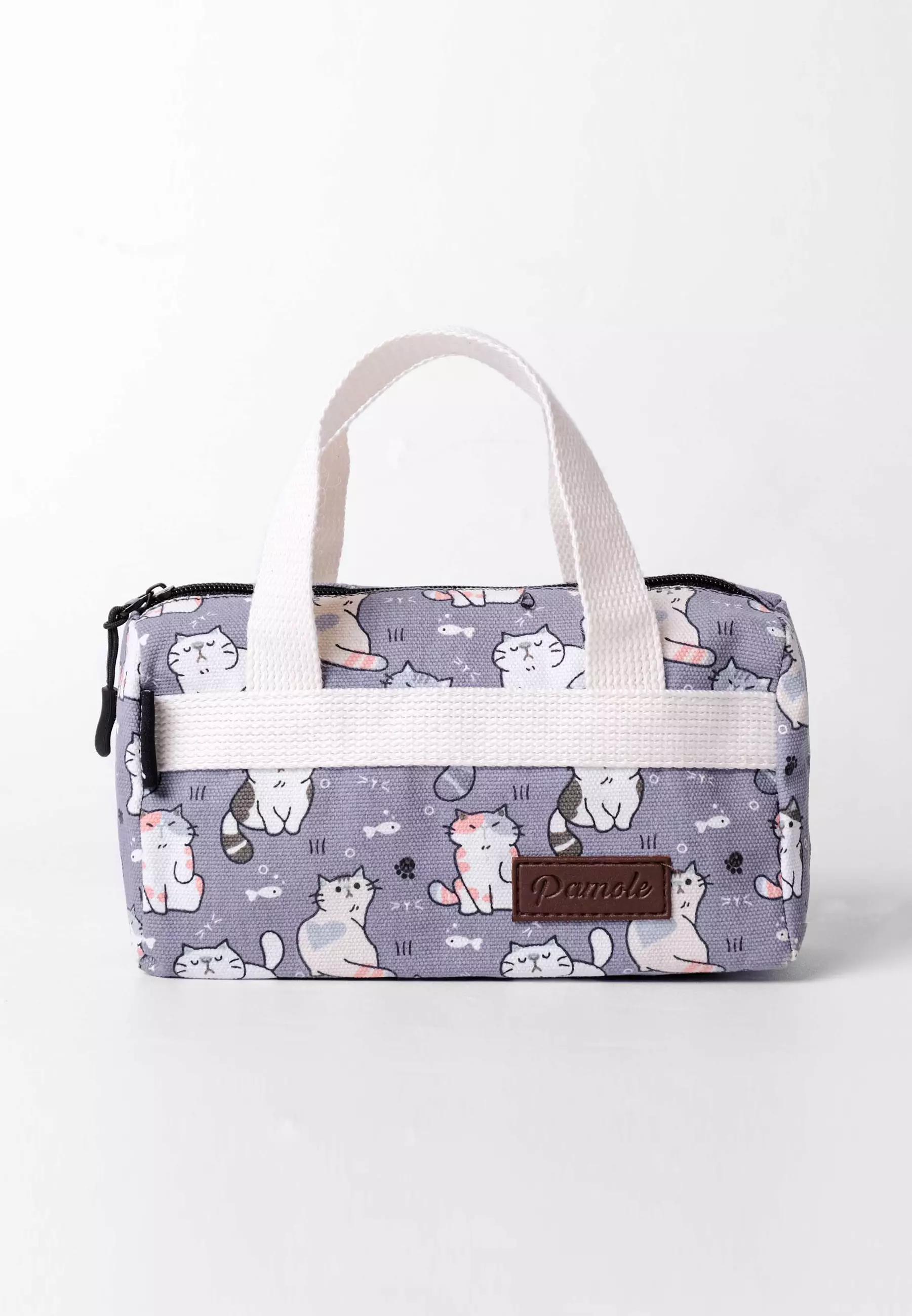 Pamole Pouch Kosmetik Bahan Kanvas Penutup Resleting - PMU Kucing Abu