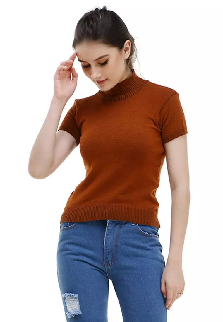 Earl Tshirt Lengan Pendek Turtleneck Design Simple Atasan Wanita - Bata