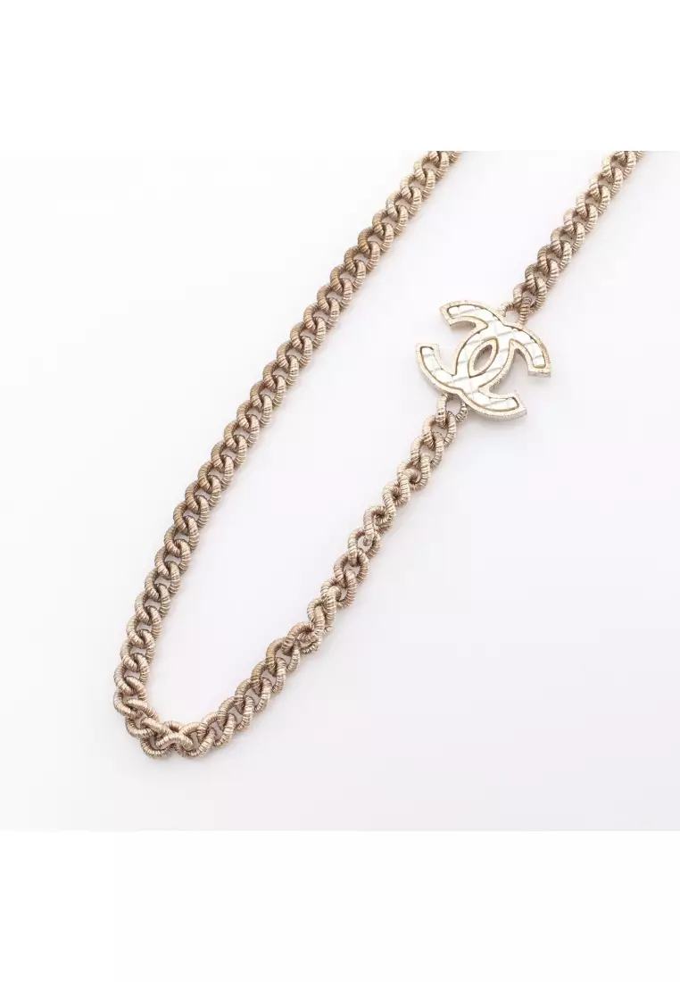 Buy Chanel Pre-loved CHANEL coco mark long necklace GP Champagne Gold off  white B16P 2023 Online