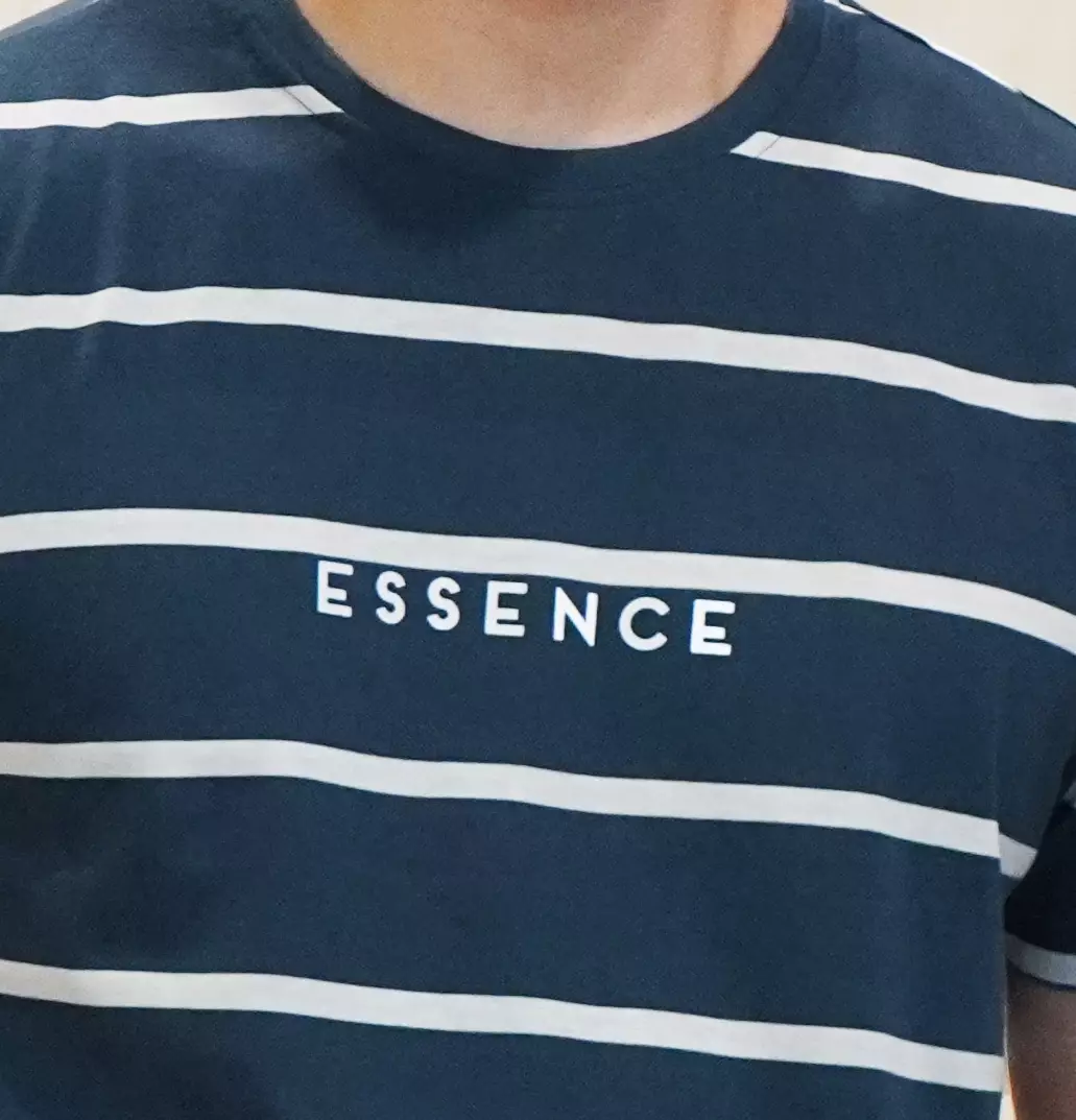 Matsuda T Shirt Pria Kaos Stripe Essence Baju Katun Garis Blue Teal