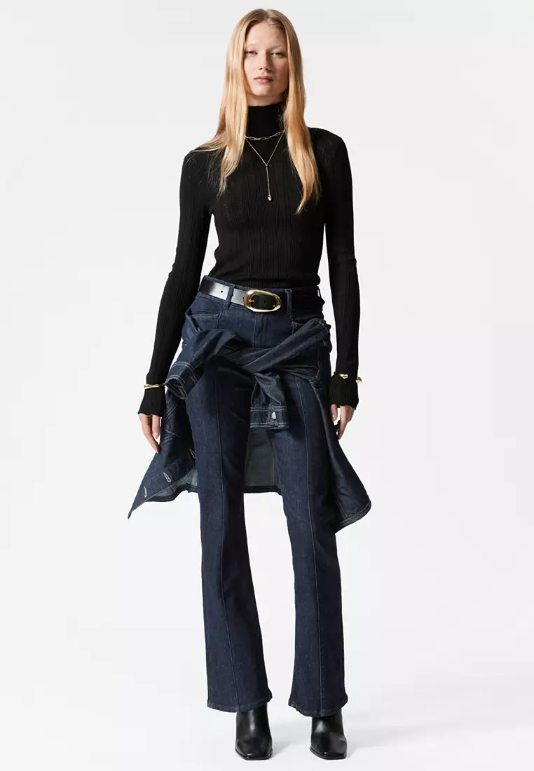 Pointelle-Knit Turtleneck Top