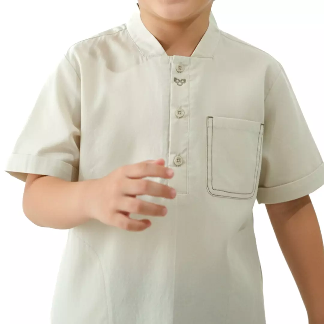Rabbani - Baju Anak Laki-laki Lengan Pendek Bani Batuta Kemko Anak Denendra Pdk - White Asparagus - Fossil