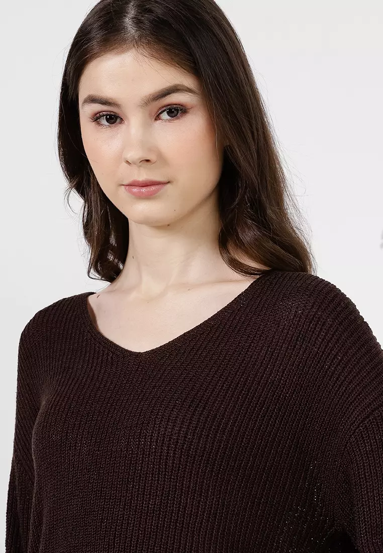 V-Neck Openwork Knitted Sweater