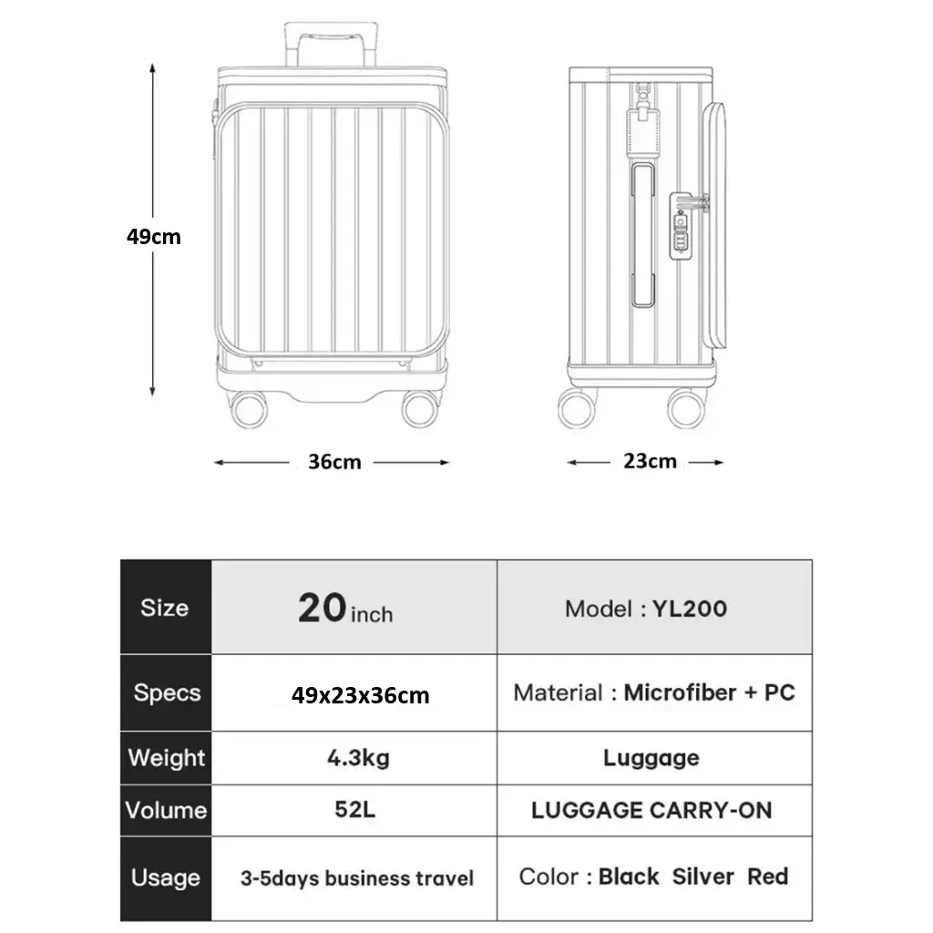 BANGE YL200 koper kabin 20 inch TSA LOCK-Black