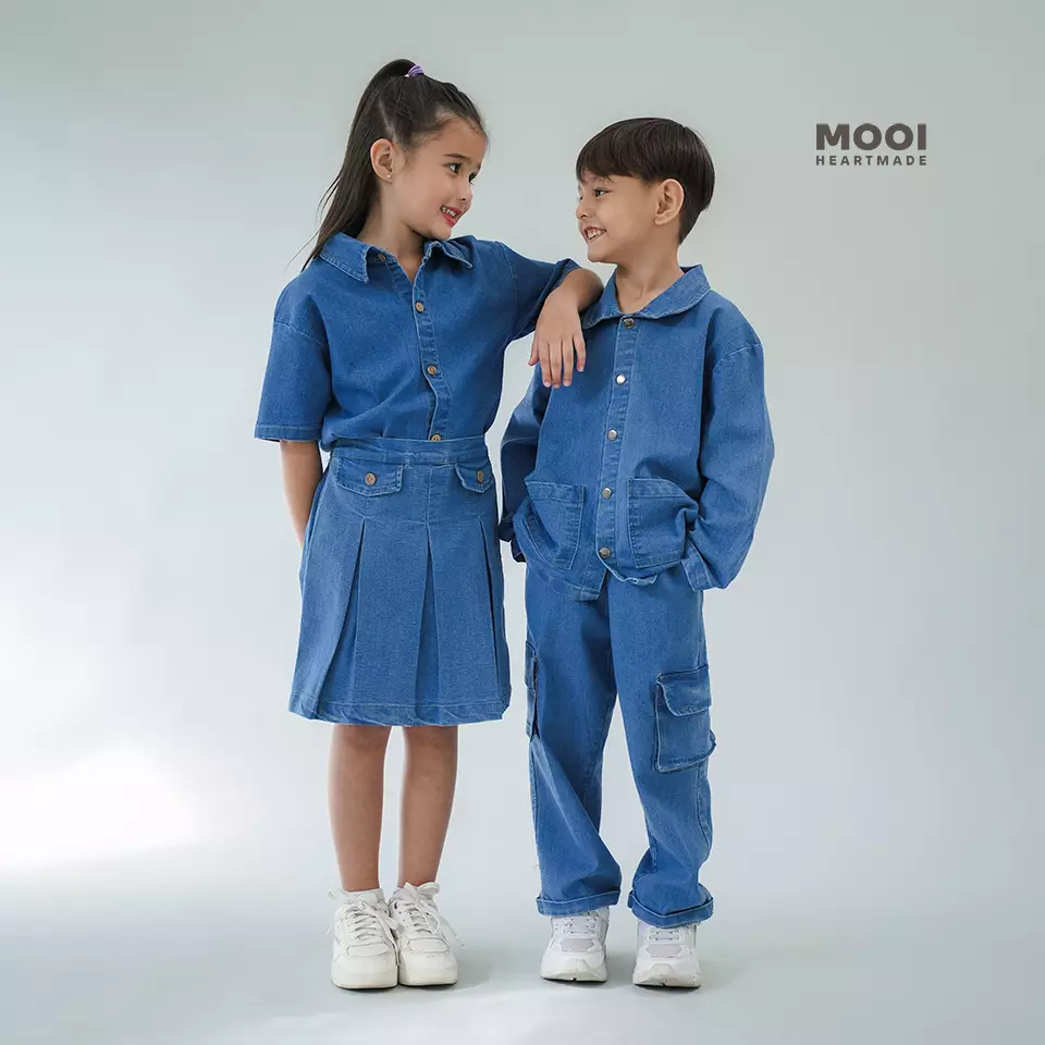 Mooi Celana Jeans Anak Kids Denim Nobi Long Cargo Pants - Dark Blue