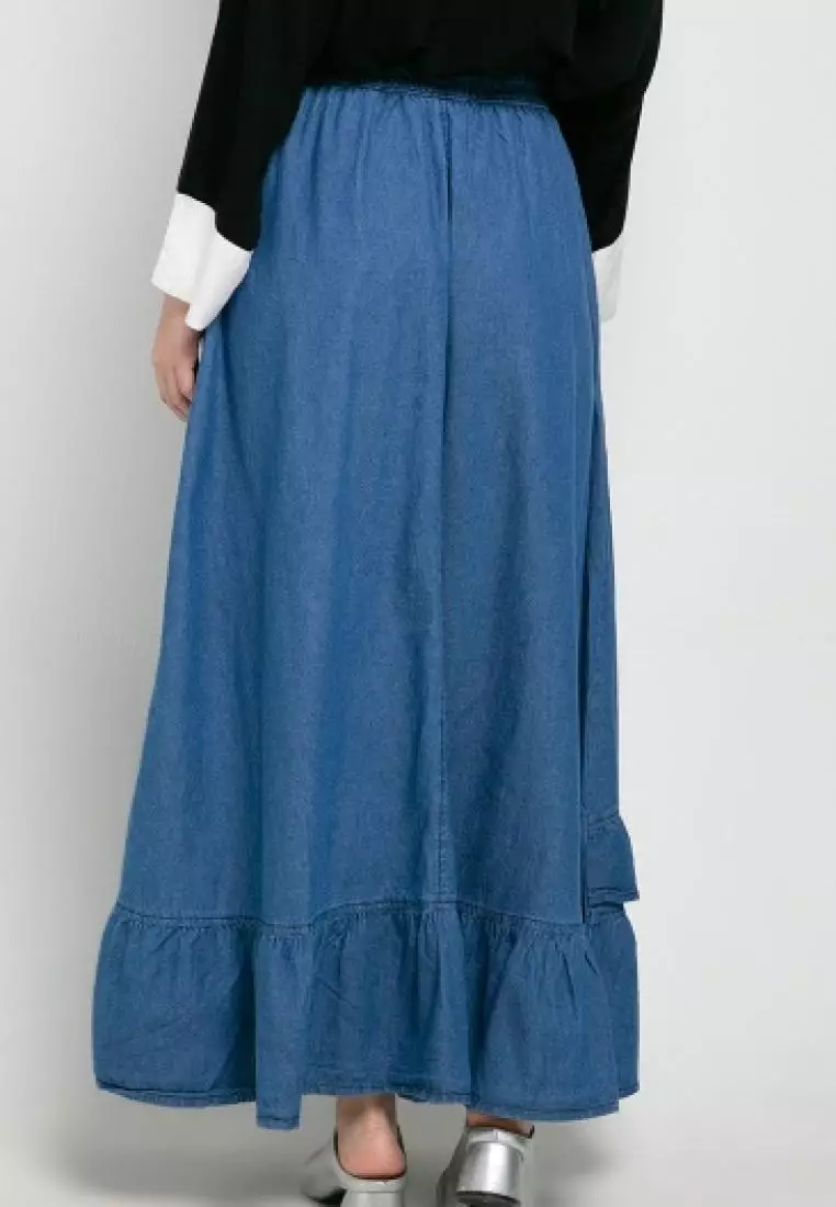 Inara Denim Skirt (Rok Panjang Soft Jeans A-Line) Light Blue