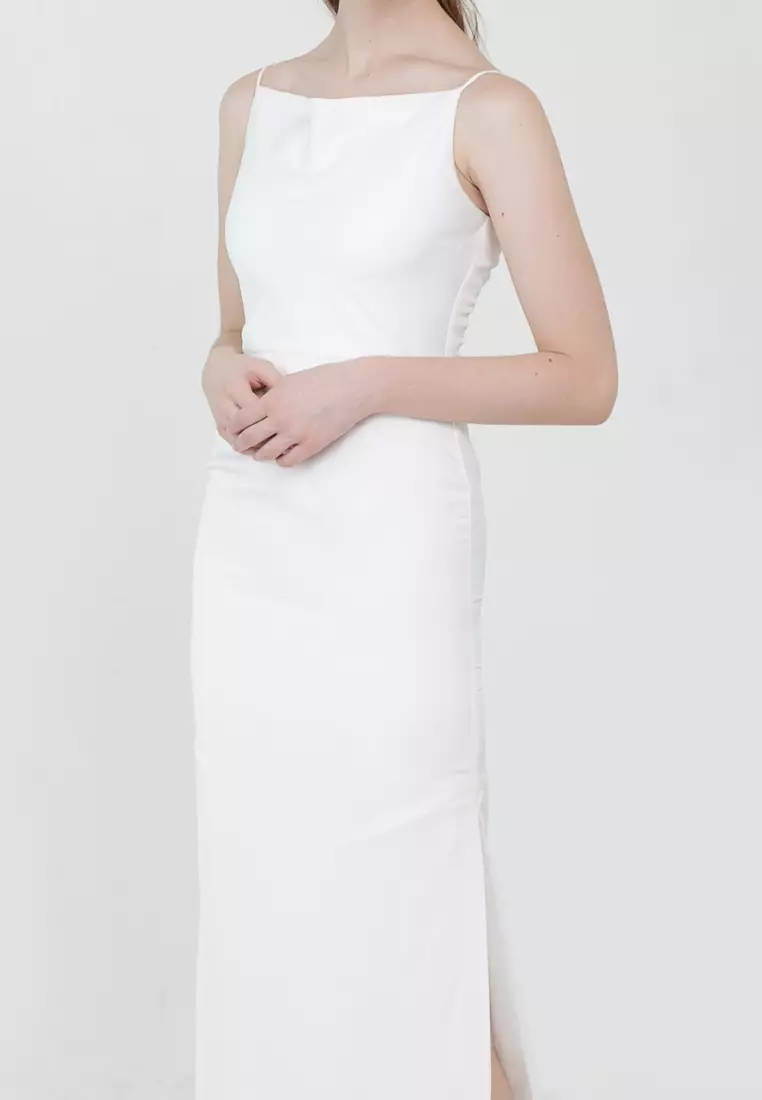 Drapery Maxi Slit Dress in White