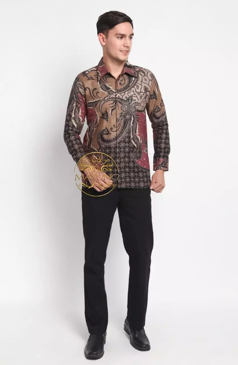 Wisana Ungu Kemeja Batik Pria Premium Slimfit Modern Lengan Panjang