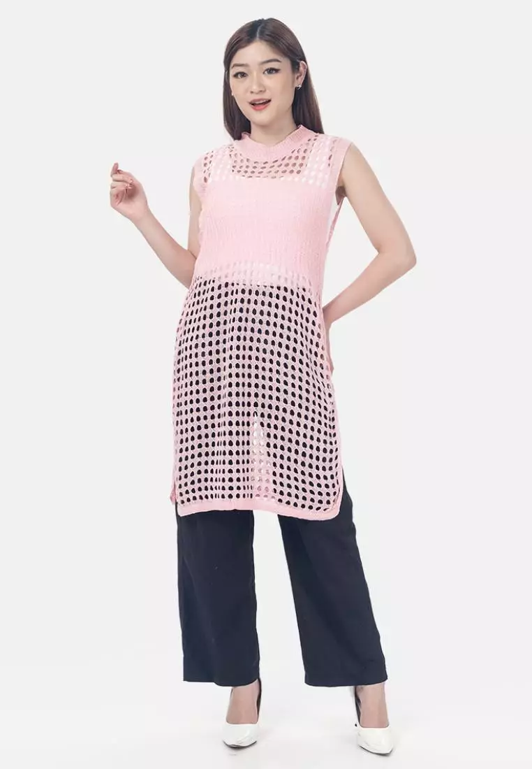 Sherren Long Net Blouse in Pink