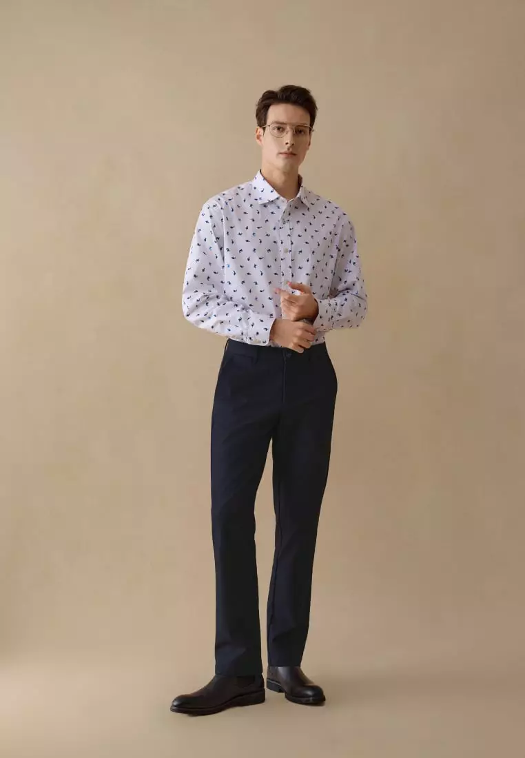 G2000 Wrinkle Free Twill Mini Koi Printed Comfort Fit Casual Shirt