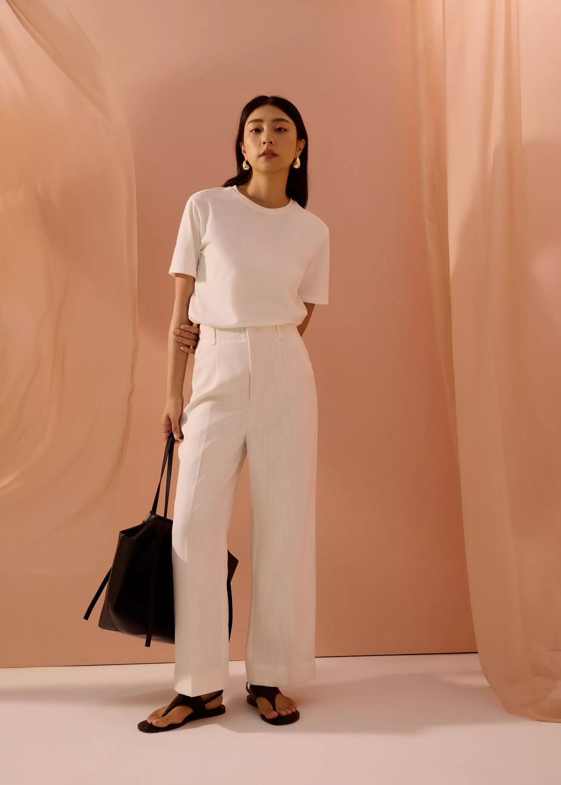 Celana Panjang Wanita - PETITE Leggy™ Seva Textured Super High Waist Straight Leg Pants