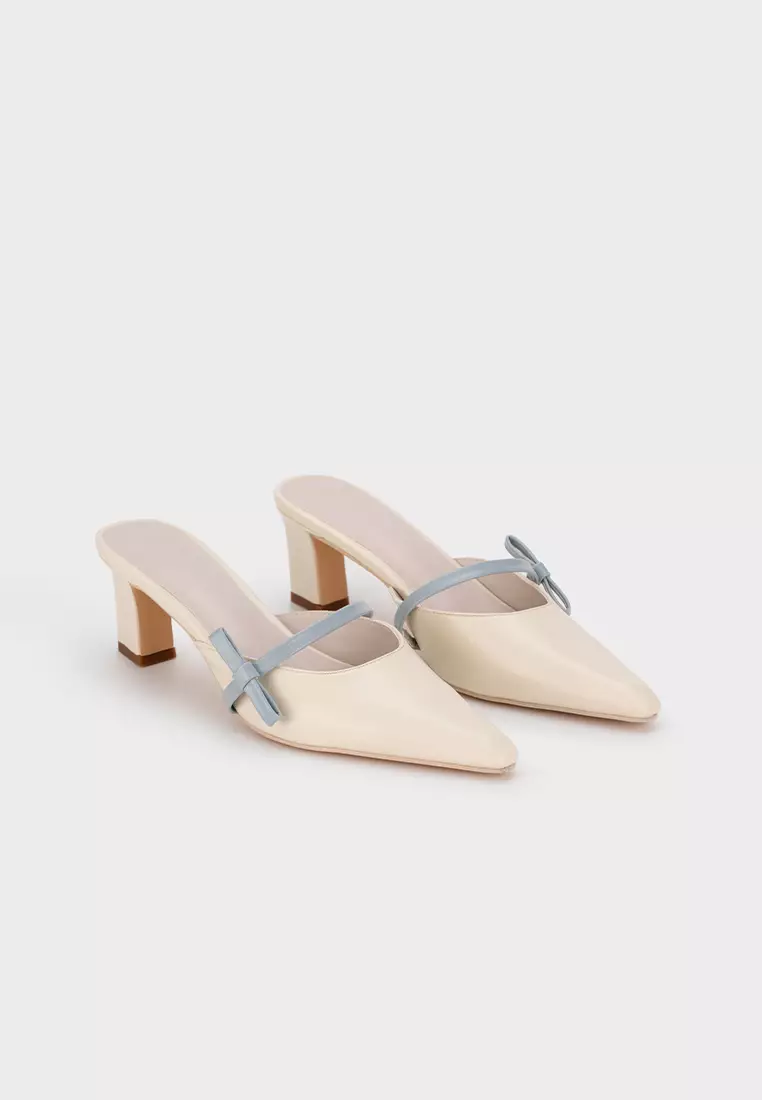 SCULPTURE HEEL MULE WITH BOW DETAIL