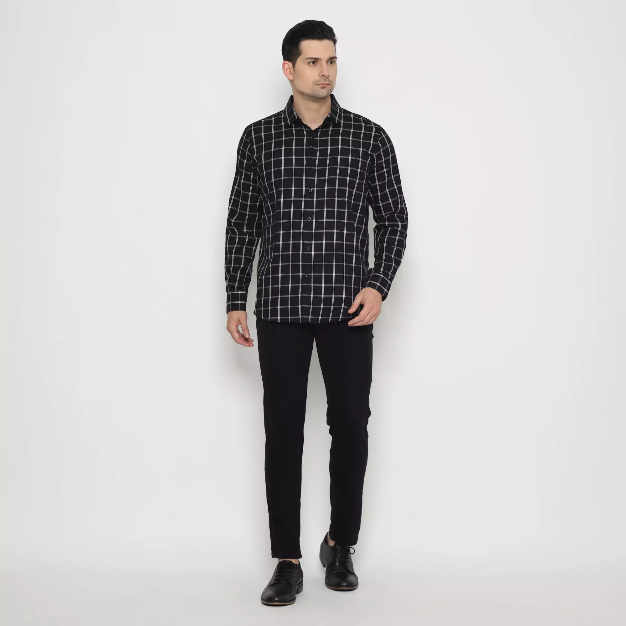 Platini Kemeja Flanel Pria Lengan Panjang Hitam 76444