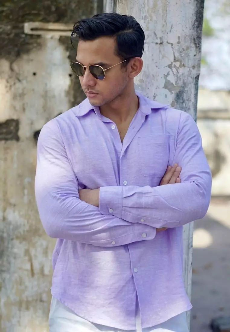 Violet Sky Kemeja Linen Lengan Panjang Pria Ungu Muda | Linen Long Sleeve Shirt Men Lilac
