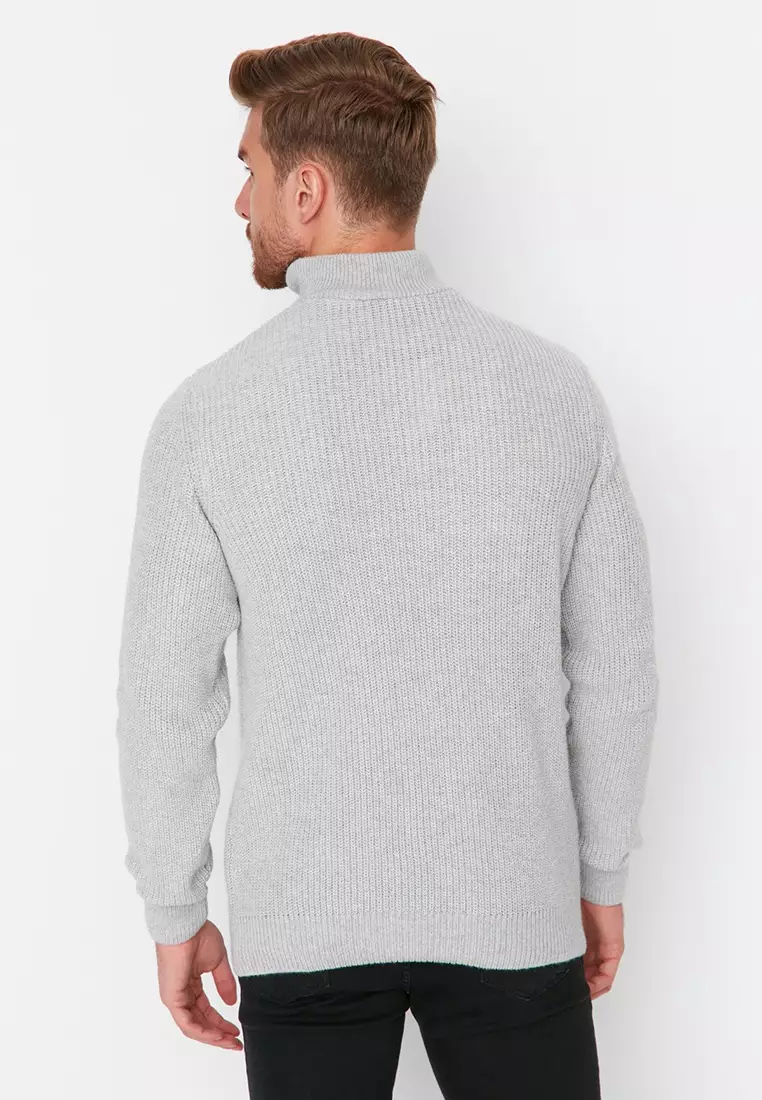 Trendyol Grey Regular Fit Woolen Zipper Turtleneck Knitwear