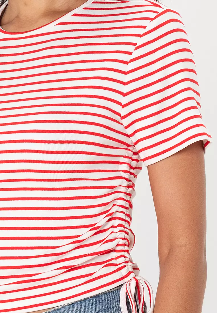 Devin S/S Stripe O-Neck Tie Top